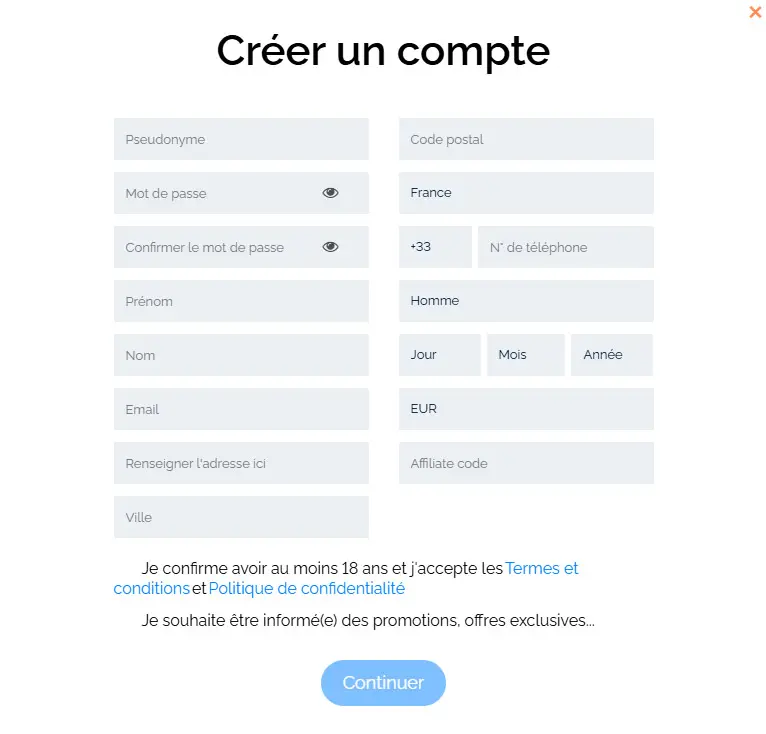 Processus d'inscription Winamax Casino